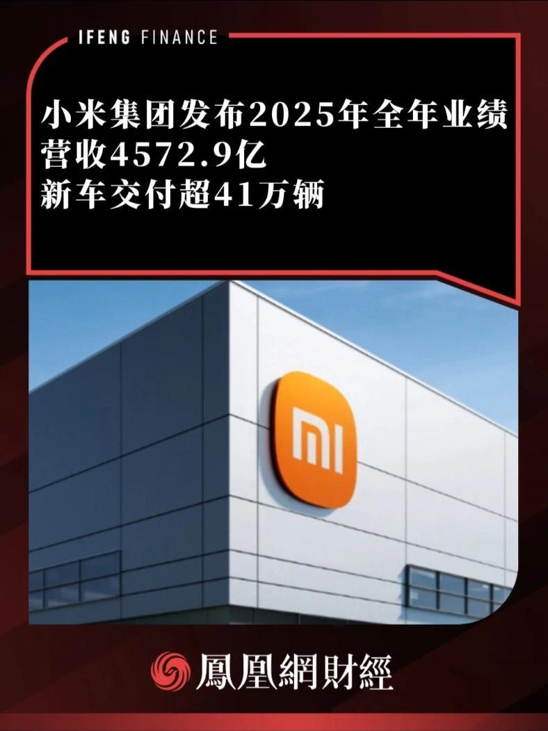 小米集团发布2025年全年业绩，营收4572.9亿 新车交付超 41 万辆