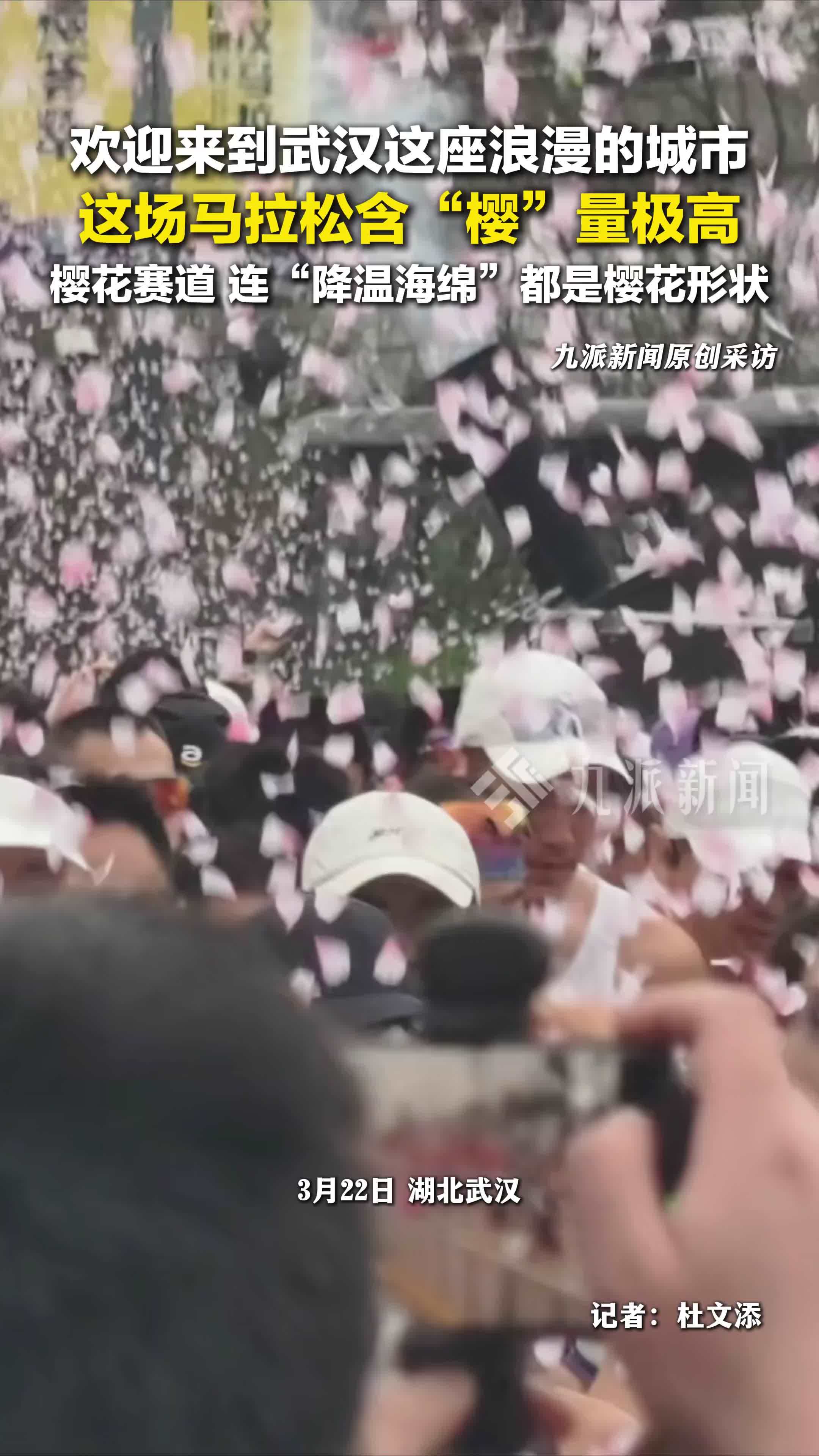 武汉马拉松含樱量极高：樱花雨、樱花赛道、连降温海绵都是樱花状