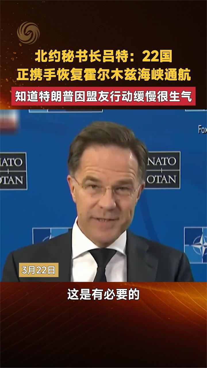 北约秘书长吕特：22国正携手恢复霍尔木兹海峡通航