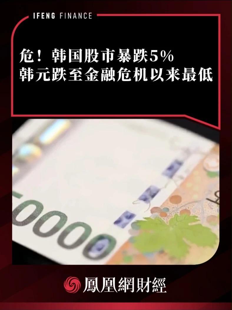 危！韩国股市暴跌5%，韩元跌至金融危机以来最低 #财经 #韩元 #国际新闻