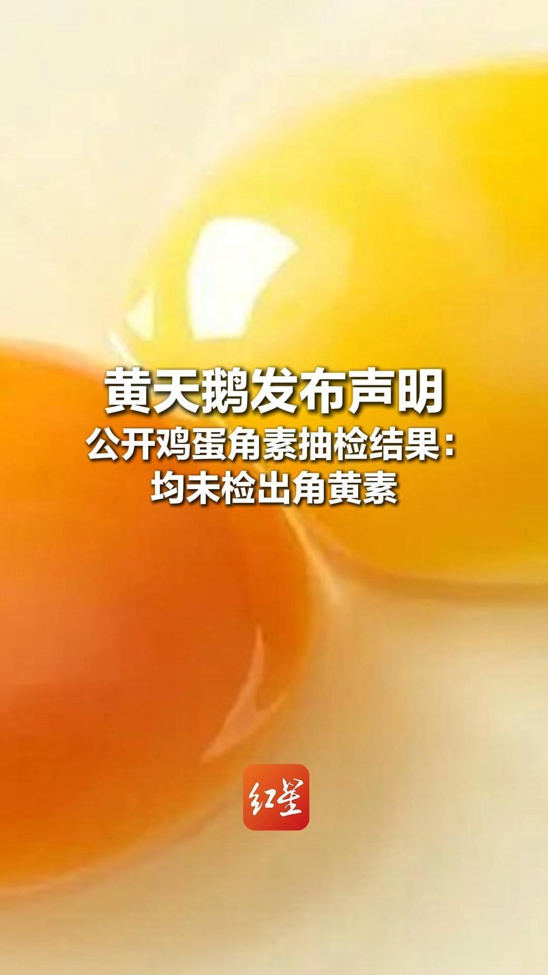 黄天鹅发布声明 公开鸡蛋角素抽检结果：三地监管部门抽检及企业自检 均未检出角黄素