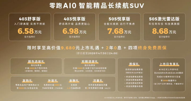 零跑A10发布:顶配8.68万元搭载激光雷达,续航超500公里