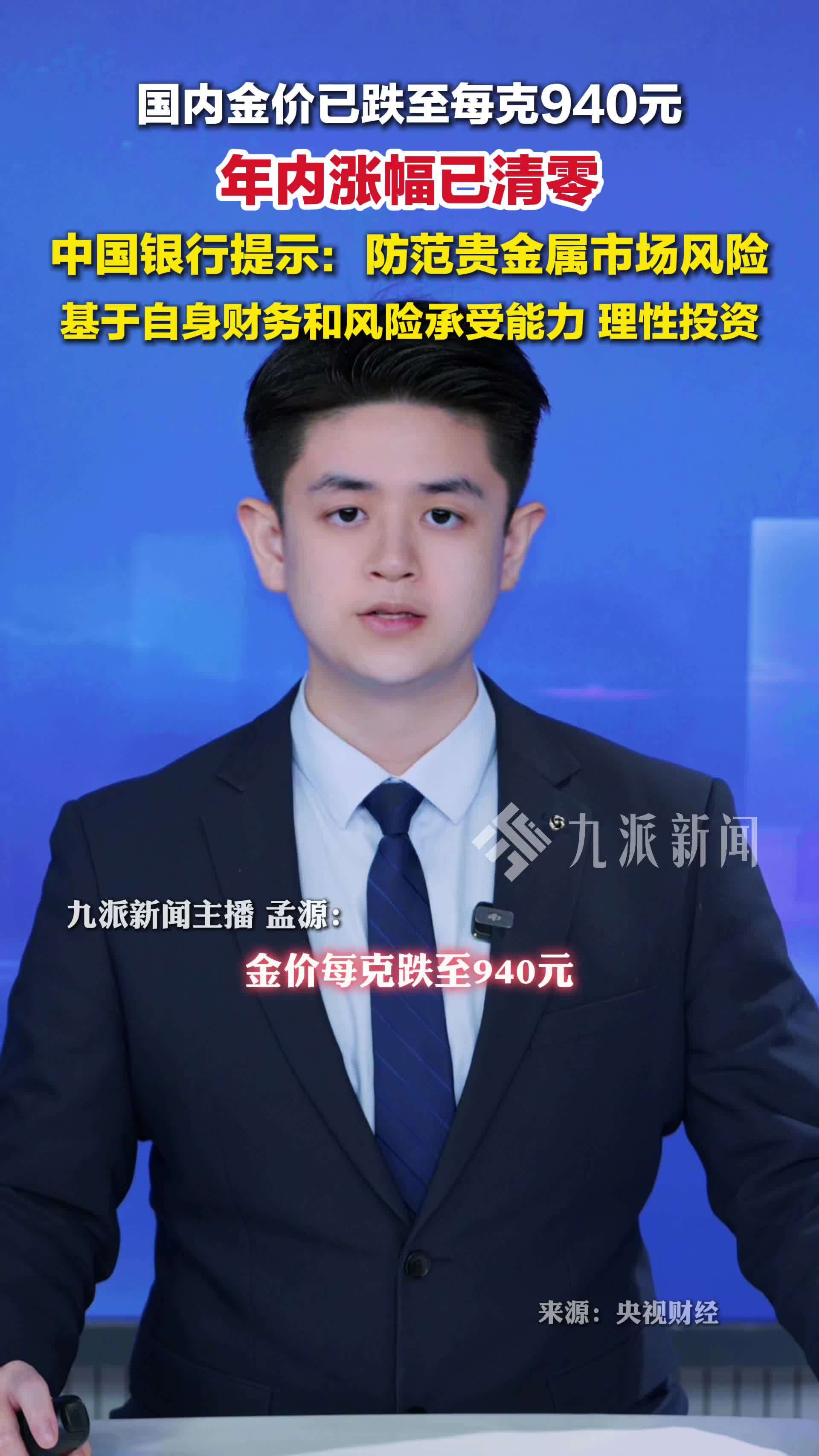 国内金价跌破1000元，年内涨幅已清零：注意防范贵金属市场风险