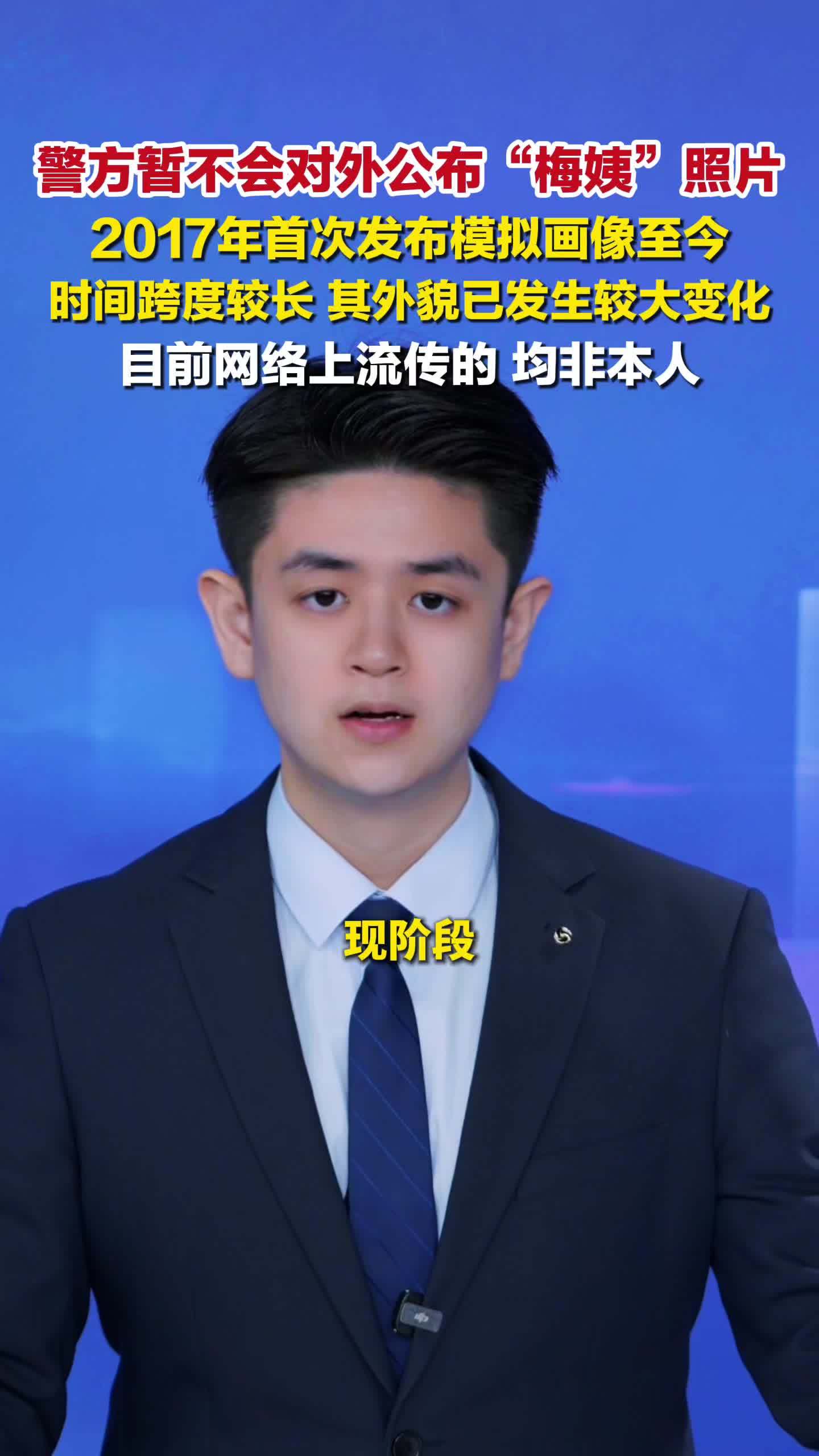 警方暂不会对外公布梅姨照片，目前网络上流传的照片均非梅姨本人