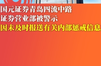 国元证券青岛四流中路证券营业部被警示