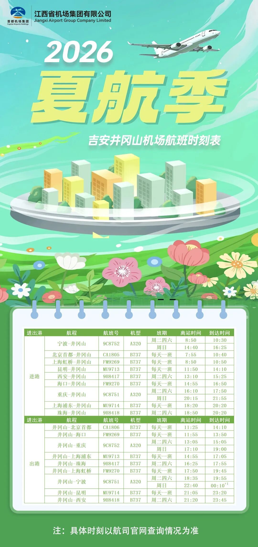 航季焕新!江西各机场2026年夏航季航班时刻表出炉