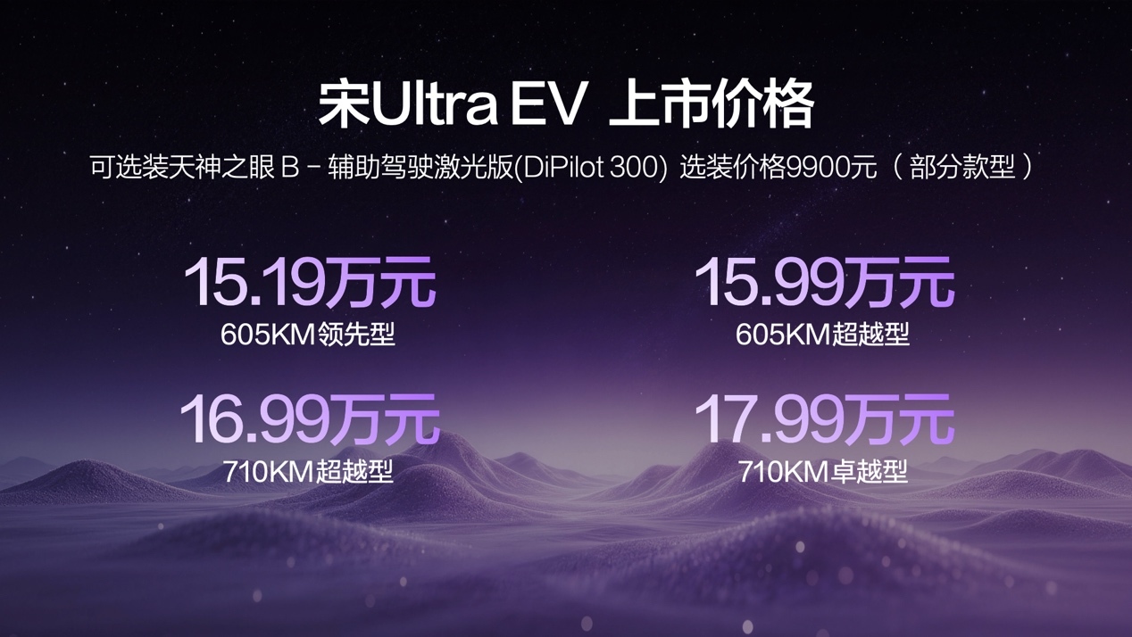 宋Ultra EV上市售15.19万起 闪充技术、云辇-C全系标配