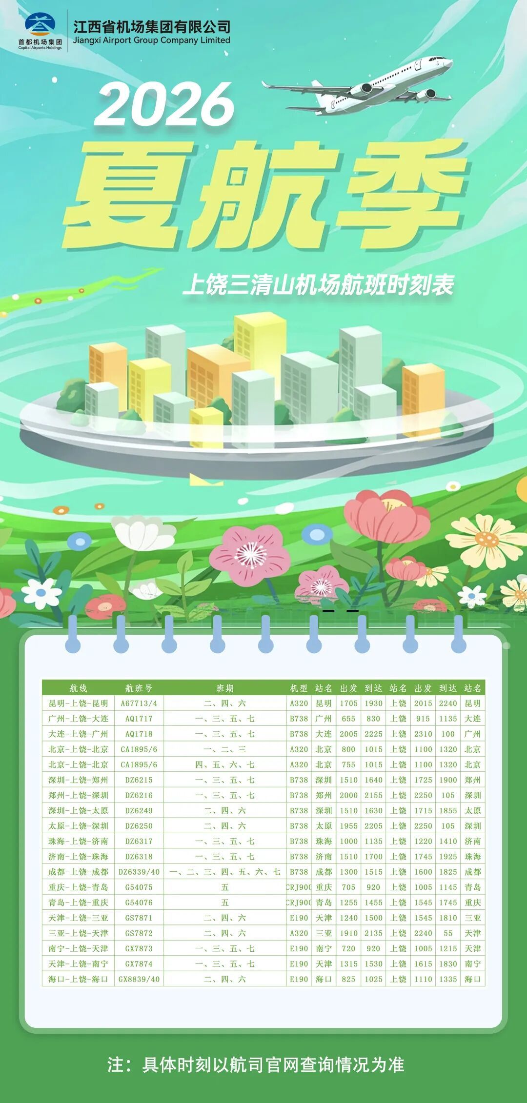 航季焕新!江西各机场2026年夏航季航班时刻表出炉