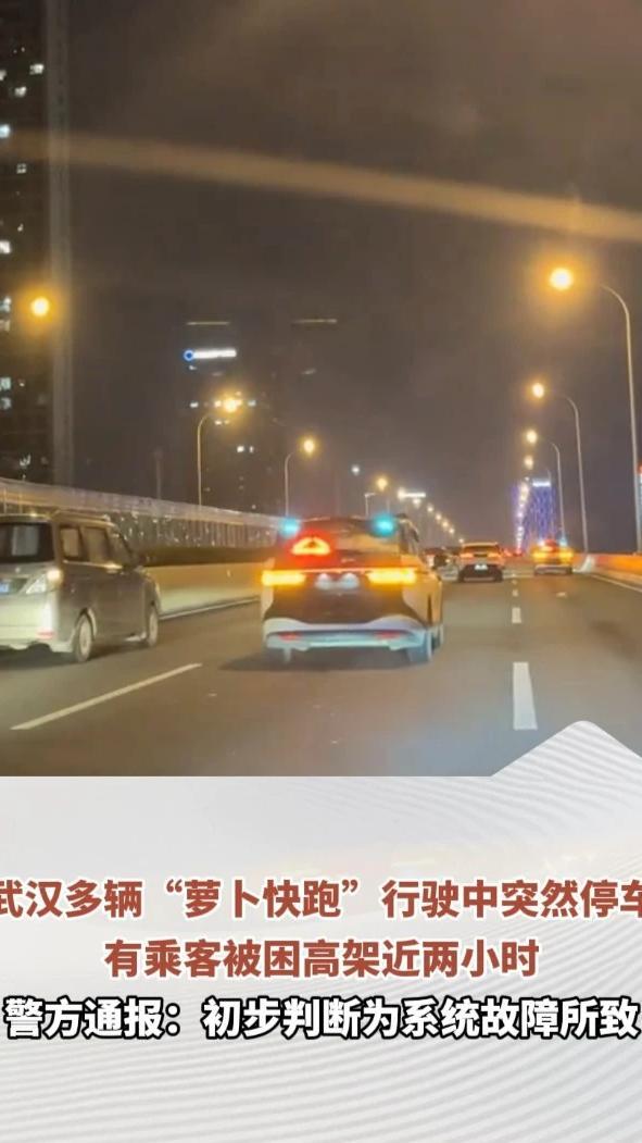 武汉多辆“萝卜快跑”行驶中突然停车，有乘客被困高架近两小时，警方通报：初步判断为系统故障所致