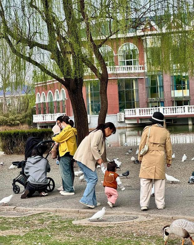 搜狐娱乐讯 近日，何穗带儿子逛公园。宝宝皮肤白皙眉眼像妈，呆萌神态随爸，亲子互动温馨。