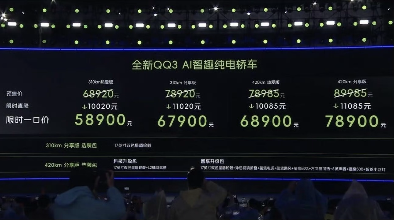 奇瑞全新QQ3正式上市！5.89万元起 灵犀座舱+猎鹰500系统