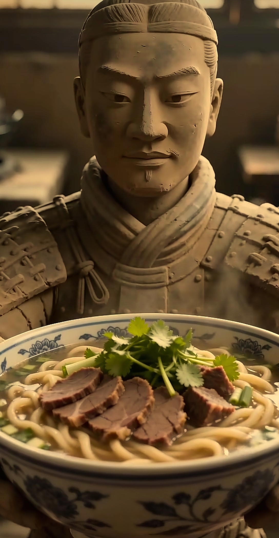 AI指令“让兵马俑做一碗兰州牛肉面”