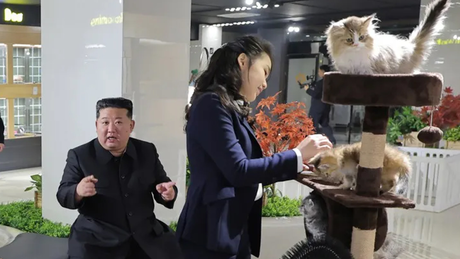 金正恩和女儿，现场“逗猫撸狗”