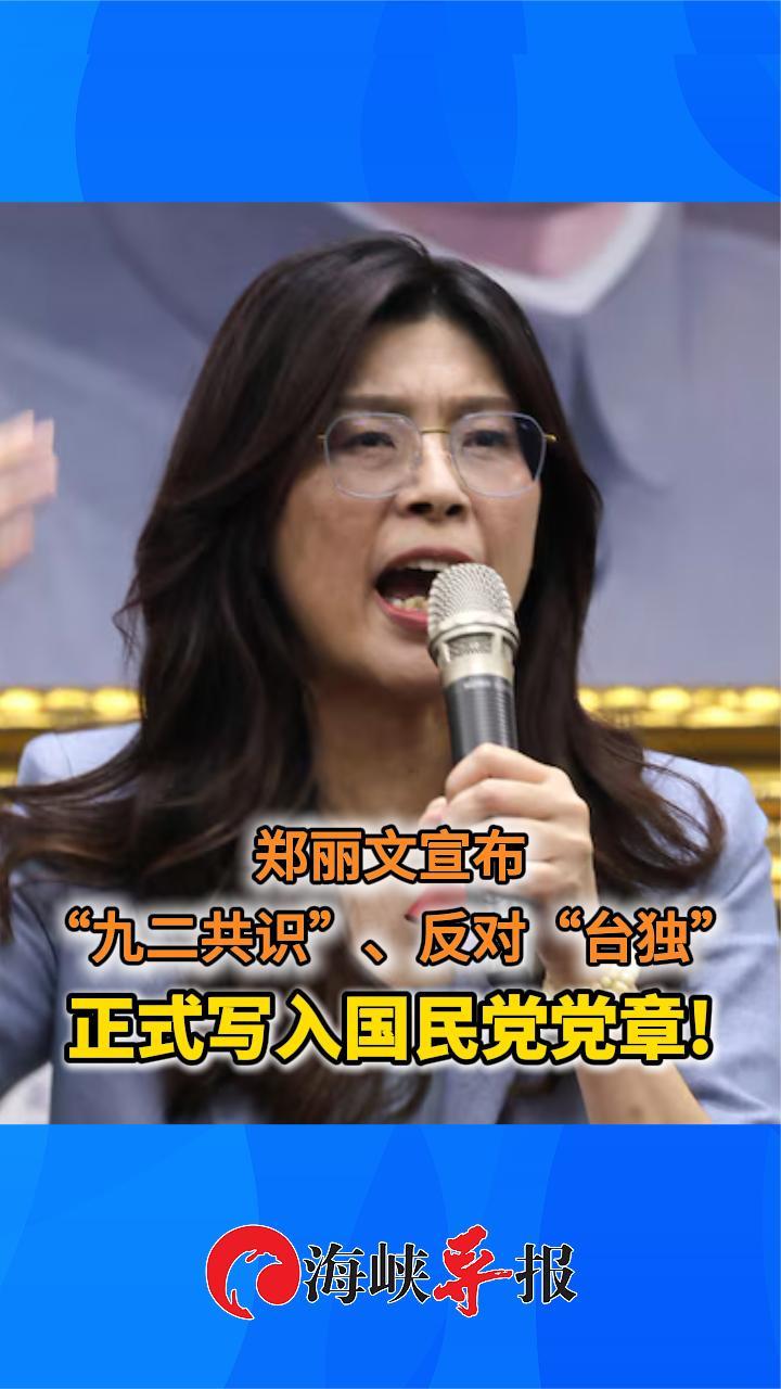 郑丽文宣布：“九二共识”、反对“台独”正式写入国民党党章