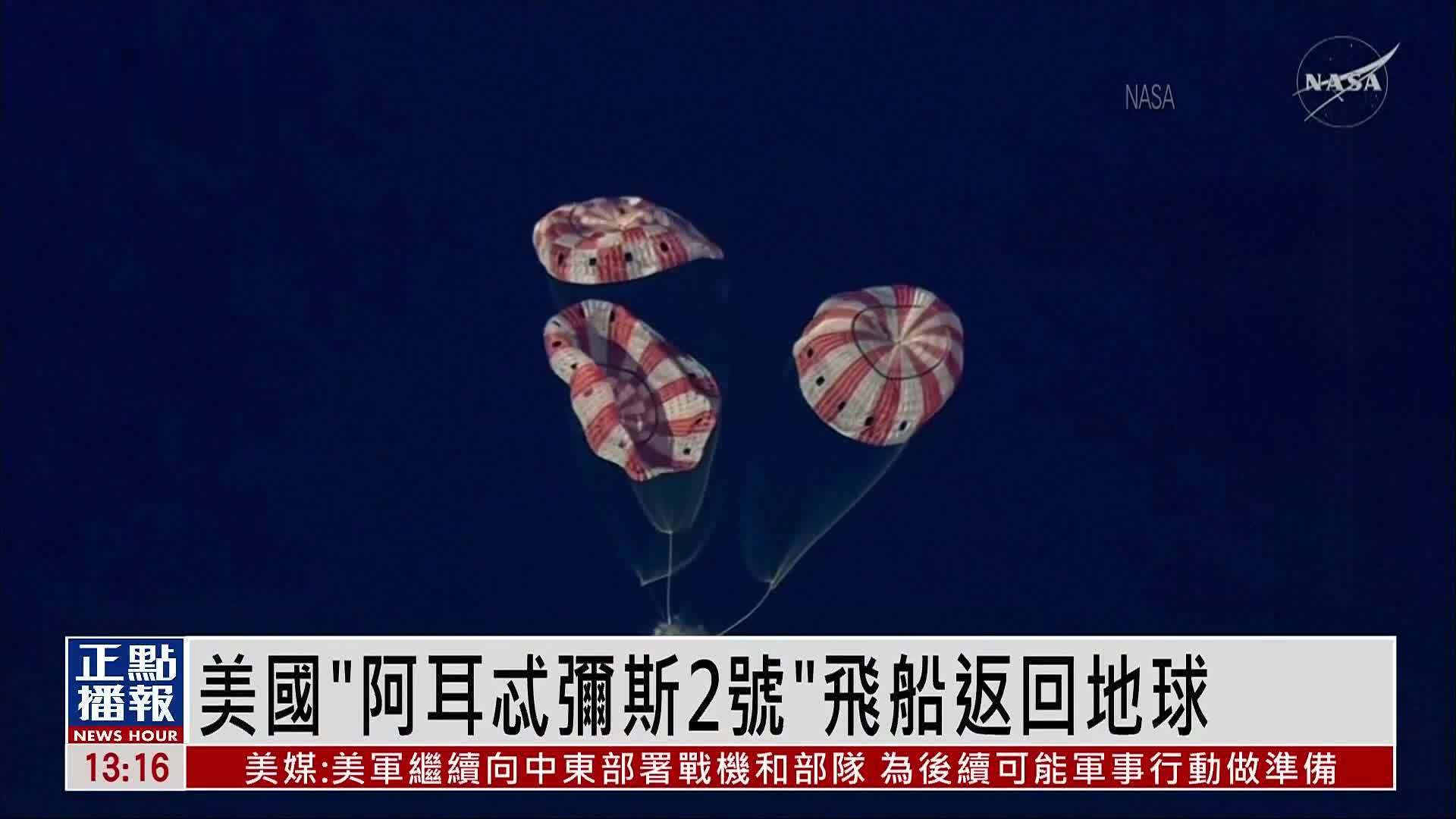 美国“阿耳忒弥斯2号”飞船返回地球