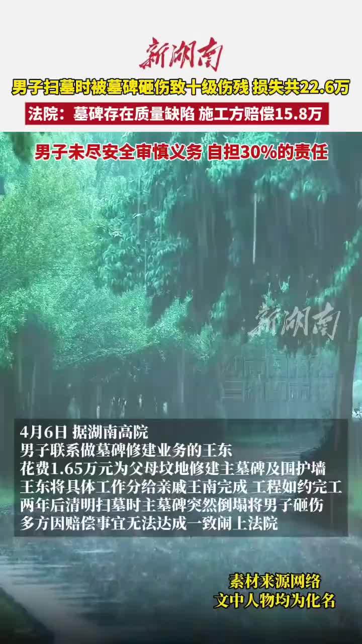 男子扫墓时被墓碑砸伤致十级伤残