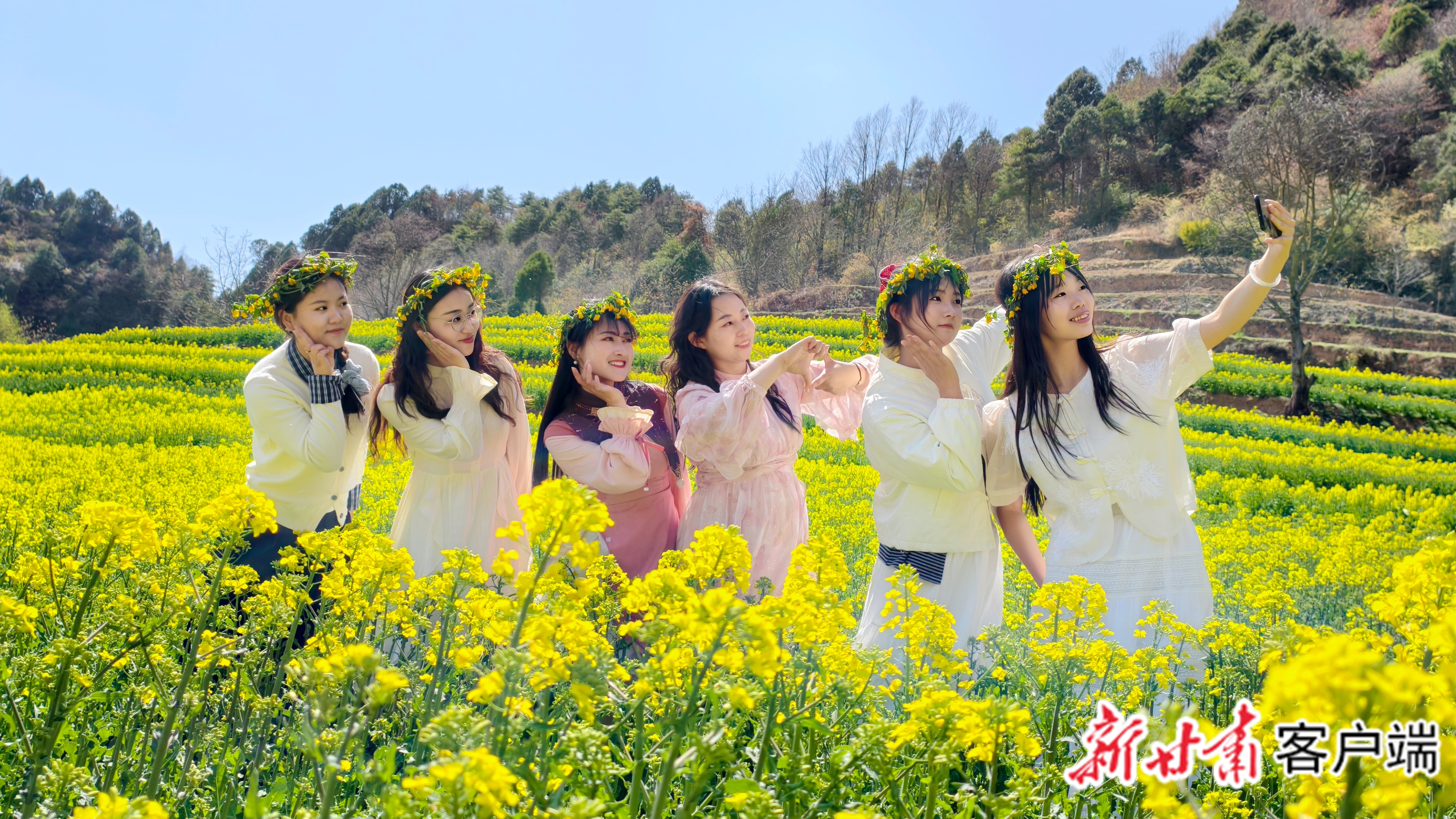 游客在花海中赏景、游玩。