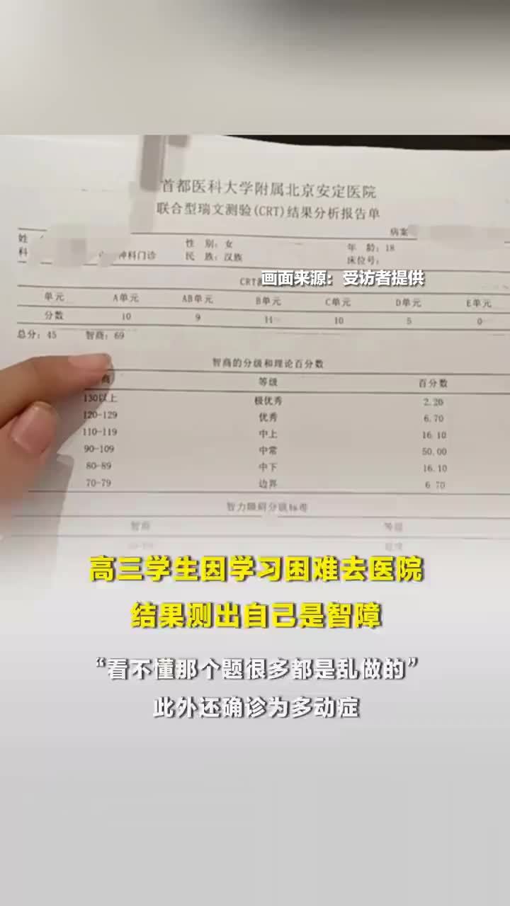 高三学生学习困难去医院测出智障
