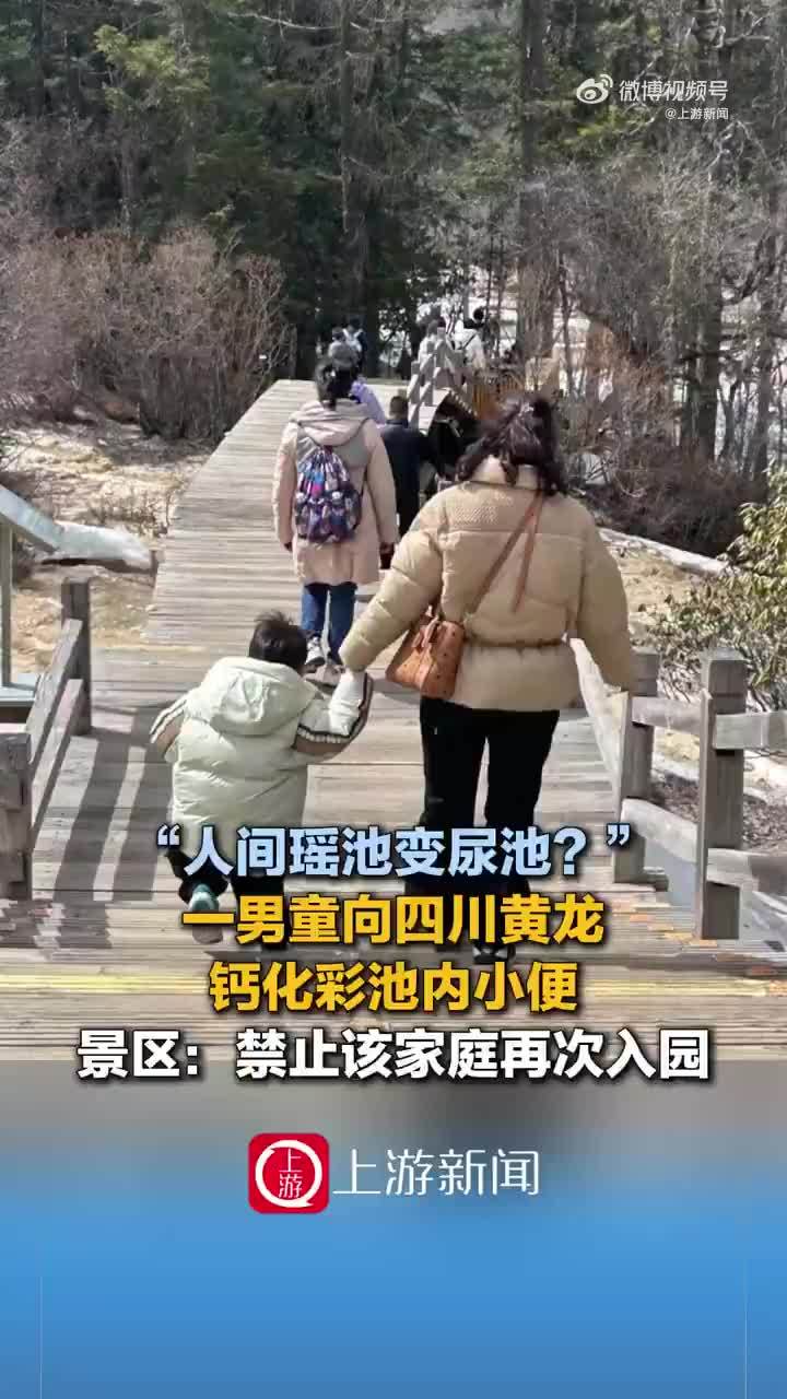 四川黄龙一男童向钙化彩池内小便，景区：禁止该家庭再次入园