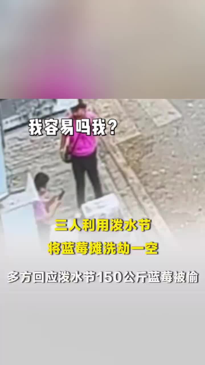 三人利用泼水节将蓝莓摊洗劫一空