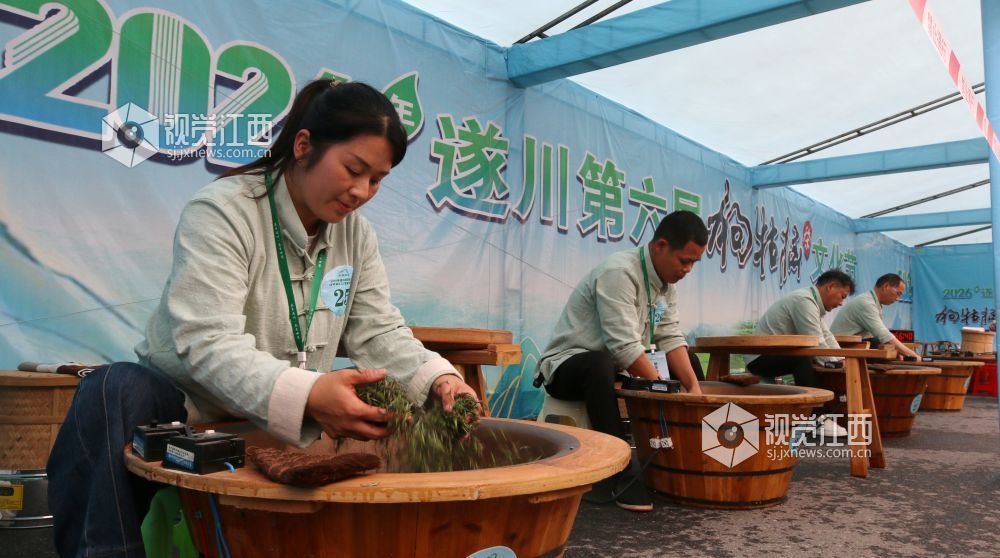 2026年4月12日，江西省遂川县第六届狗牯脑茶文化节茶叶行业职业技能活动正式开赛。三十余名制茶高手齐聚赛场，在炒青锅前各展绝活，从杀青、揉捻到提毫，精准把控火候与力道，指尖翻飞间，尽显狗牯脑茶 “二次杀青、二次揉捻” 的非遗技艺精髓。
