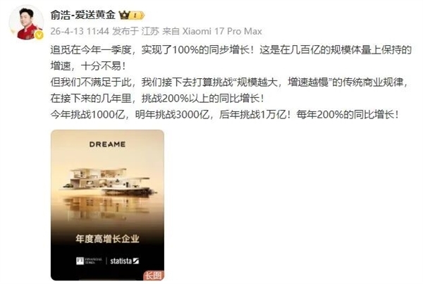 追觅俞浩时隔两个月再发文放豪言 三年冲击万亿！曾叫板黄仁勋、马斯克