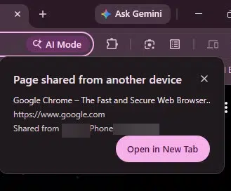 谷歌Chrome浏览器测试跨设备共享标签页自动打开功能,省去点击通知步骤