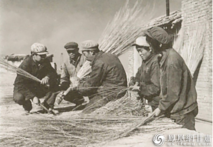 玉门油矿职工从戈壁滩采割芨芨草自制扫把，蔚然成风的勤俭做法孕育出“一厘钱”精神。资料图片