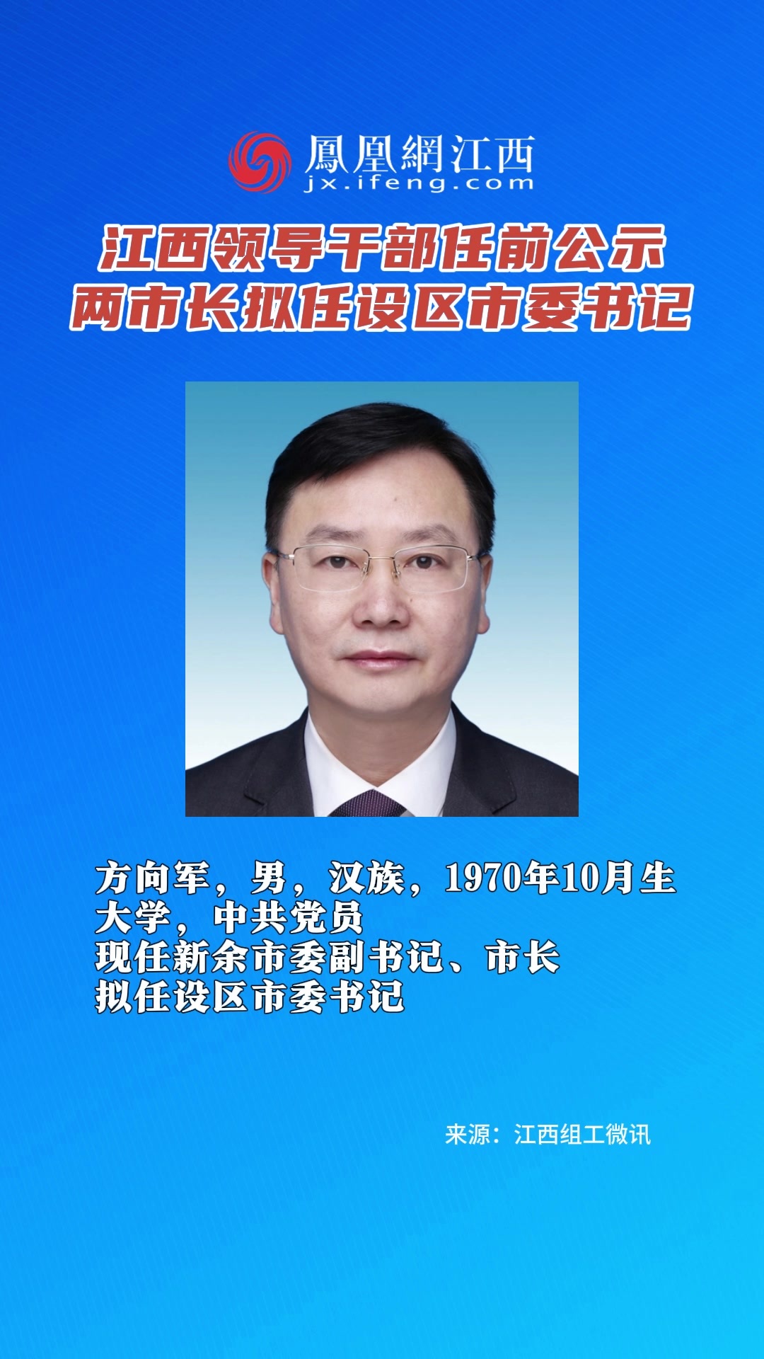 江西领导干部任前公示 两市长拟任设区市委书记