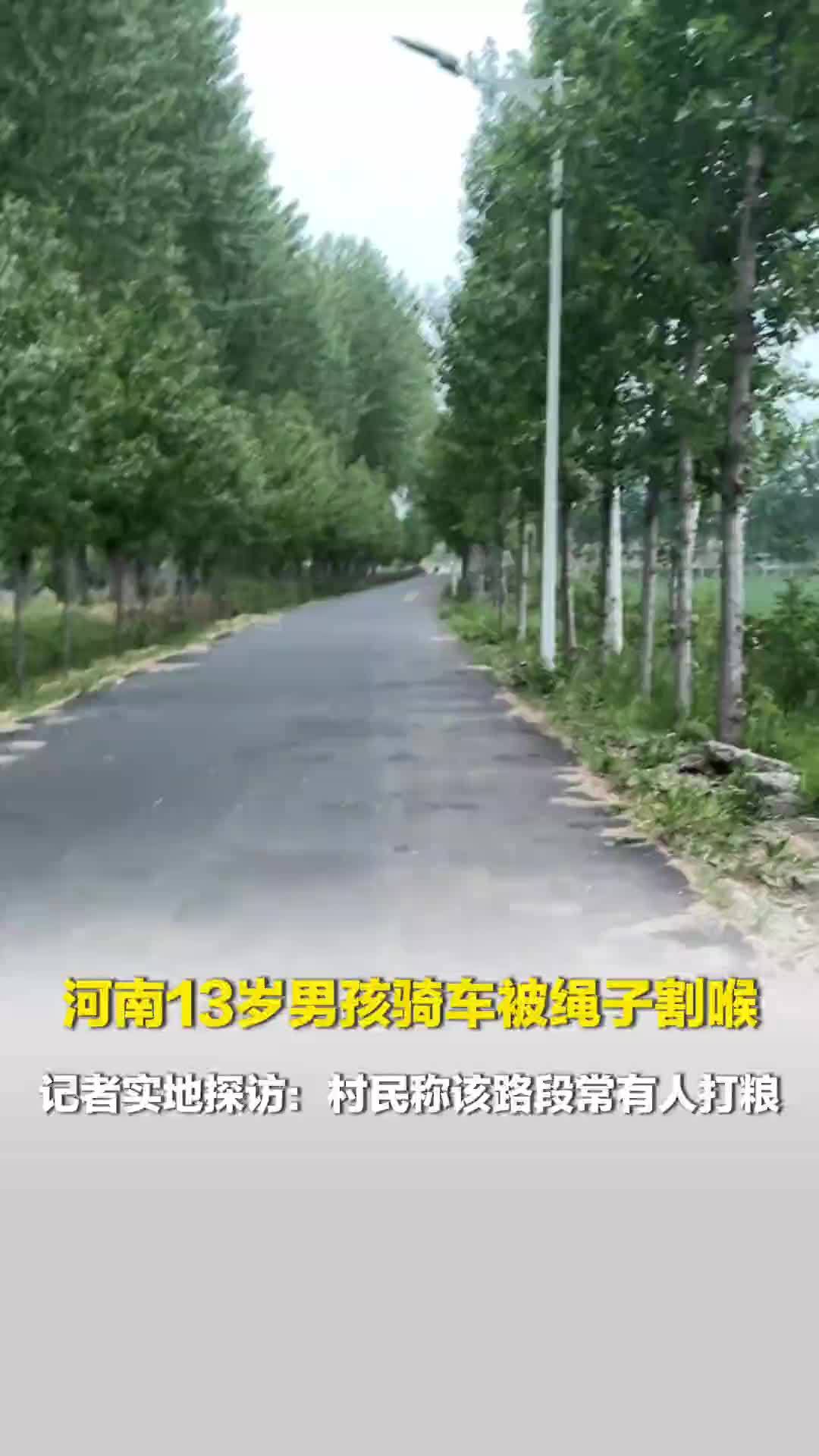 记者探访河南13岁男孩“被割喉”事发地：村民称该路段常有人打粮