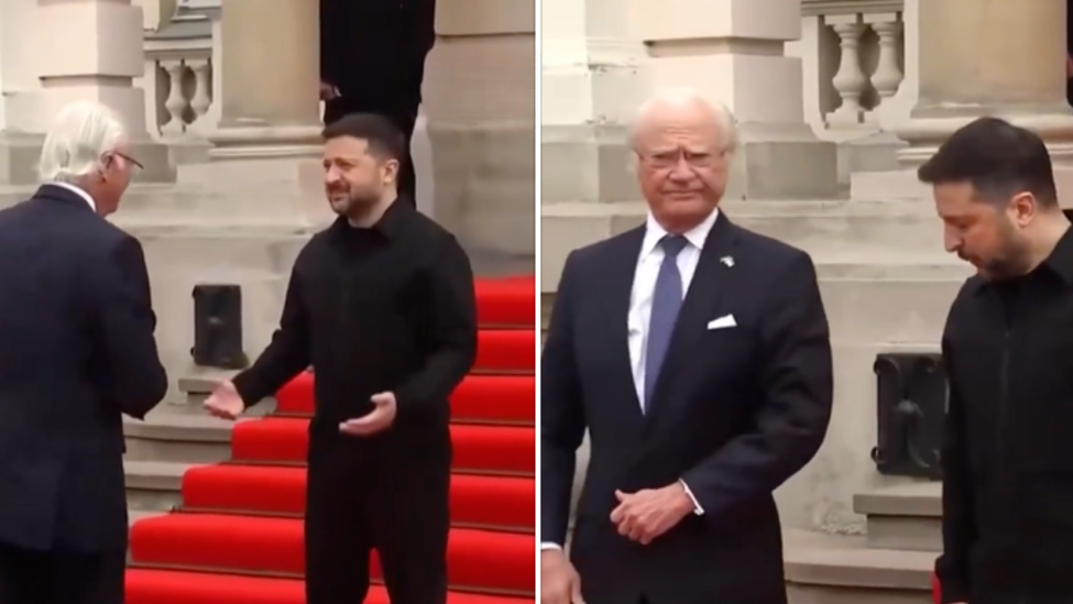 场面一度十分尴尬…泽连斯基会见瑞典国王，伸手欲和对方握手却被“无视”