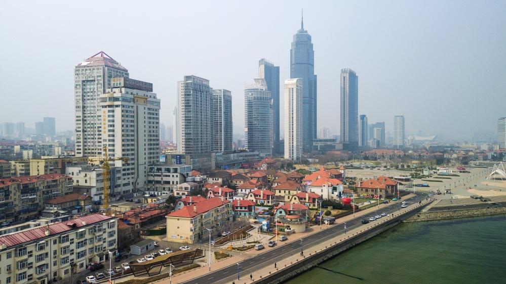 烟台市城区（无人机照片）。新华社记者 徐速绘 摄