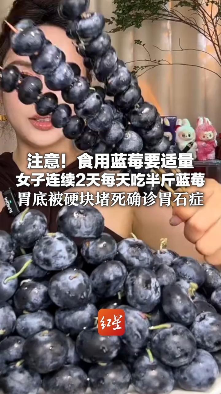 注意！食用蓝莓要适量 女子连续2天每天吃半斤蓝莓 胃底被硬块堵死确诊胃石症 严重会引发胃溃疡甚至消化道梗阻