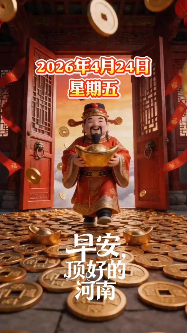 4月24日早安！朝阳启，财门开，财神正南送福来；航天逐梦，财运同行，愿你事业冲天、日进斗金