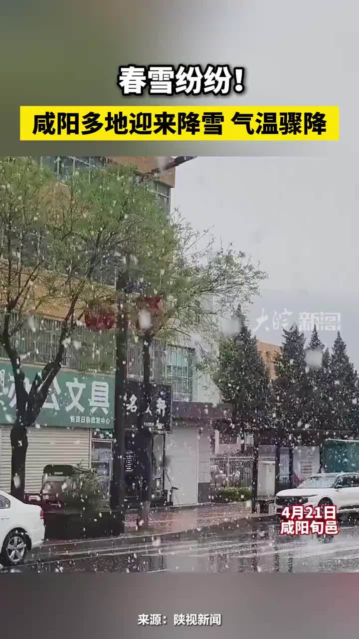 春雪纷纷！4月21日凌晨，陕西咸阳多地迎来降雪 气温骤降#陕西咸阳多地迎来降雪
