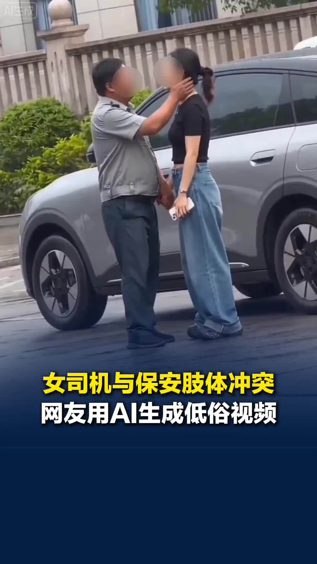 福建一女司机与保安发生肢体冲突，网友用AI生成两人低俗视频