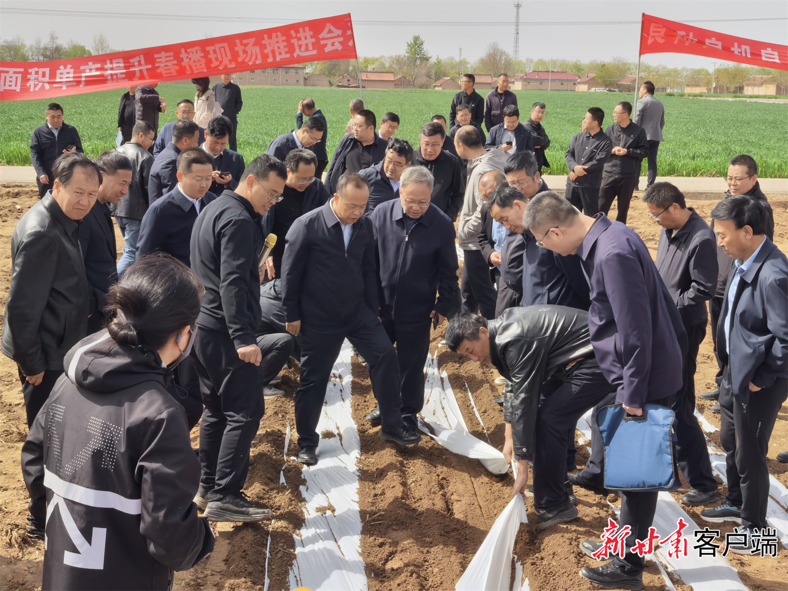 参会人员现场查看播种效果