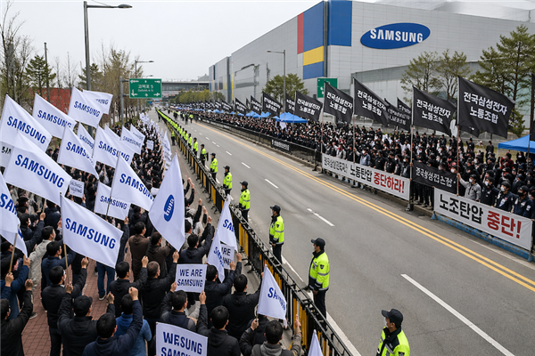 罕见一幕！三星500万股东举行反罢工集会：抵制员工巨额奖金 同心协力守护三星