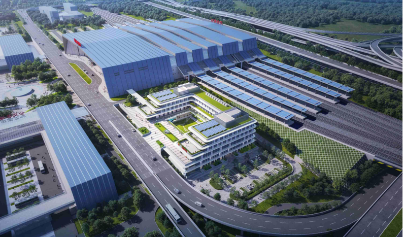 ▲潍烟高铁烟台南站及旅客综合服务中心（鸟瞰效果图）