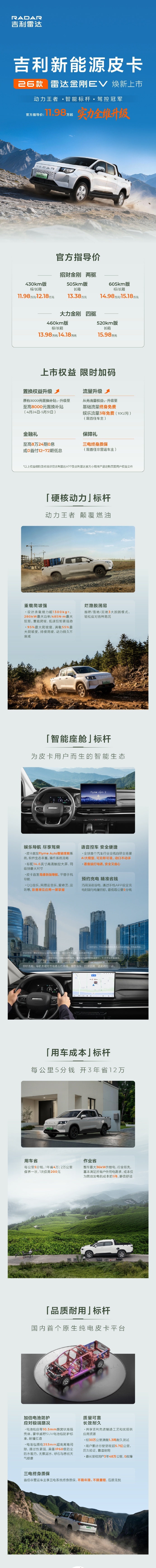 2026款吉利雷达金刚EV皮卡上市：首搭Flyme Auto，起售11.98万