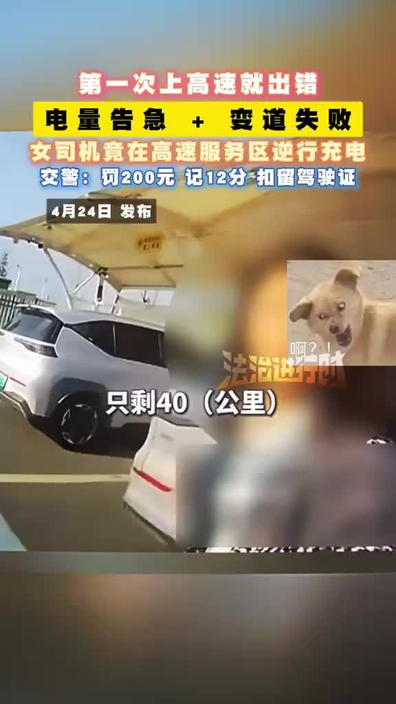 为给车充电车主高速逆行冲进服务区