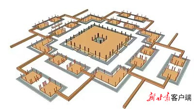 四角坪遗址建筑布局示意图，建筑呈中心对称布局.jpg