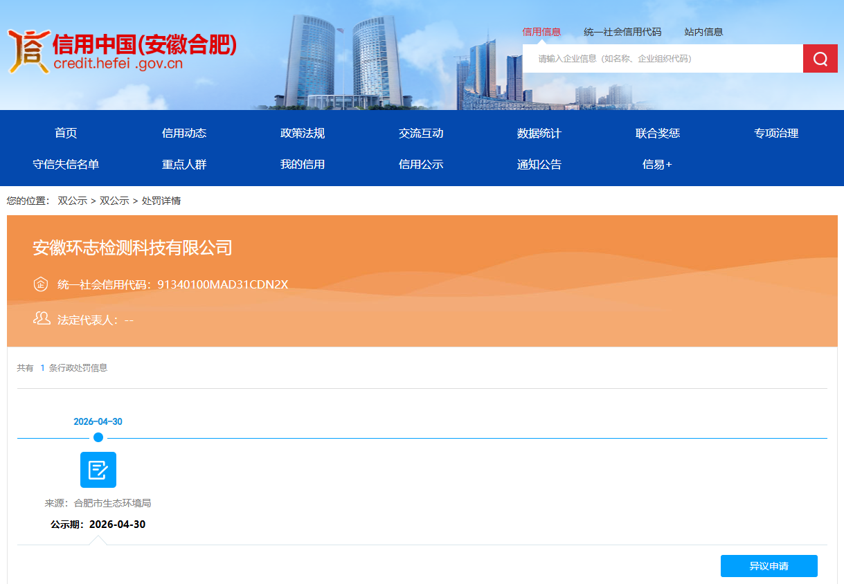 违反环境监测技术规范，合肥一检测机构被罚款3.98万