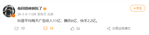导演高群书：抖音日广告收入达11亿元，超腾讯与快手之和