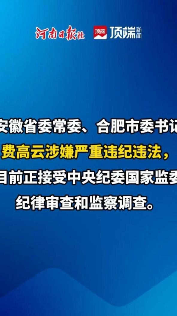 安徽省委常委、合肥市委书记费高云被查