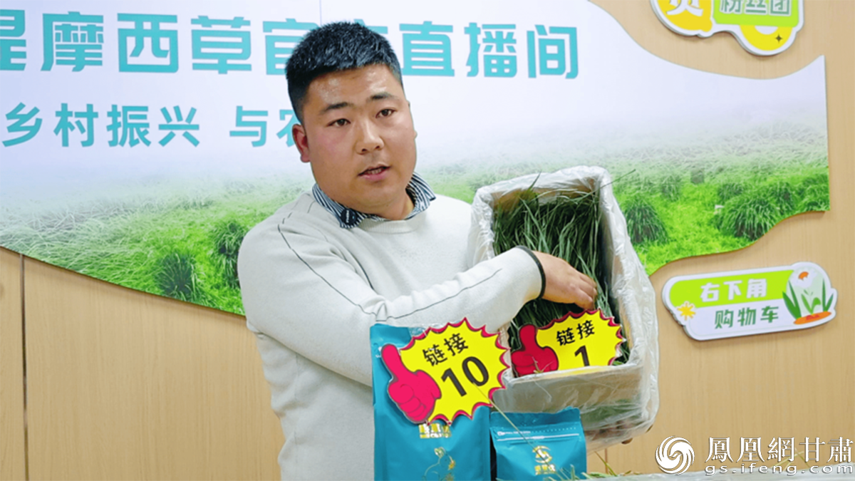 草优提牧草专业合作社负责人吴彭军介绍猫尾草系列产品