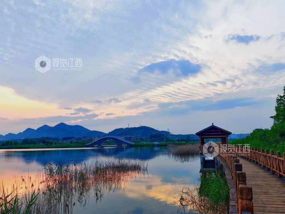 江西分宜：生态湿地日落成景（图）