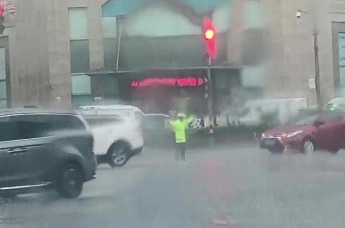 暴雨中的那抹“荧光绿”
