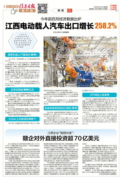 今年前四月经济数据出炉 江西电动载人汽车出口增长258.2%