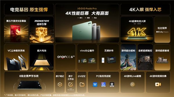 4K巨幕性能平板！iQOO Pad6 Pro发布：4299元起